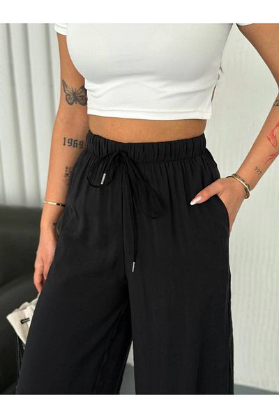 Noa Noa Elastic Waist Wide Leg Modal Fabric Trousers