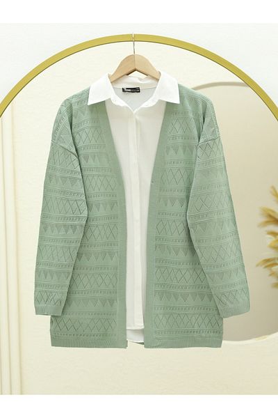Modamorfo Mixed Patterned Openwork Knitwear Cardigan -Mint