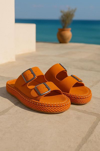 krm dünya ürünleri Women's Double Buckle Stitched Suede- I Lightweight Sturdy and Comfortable Great Colors
