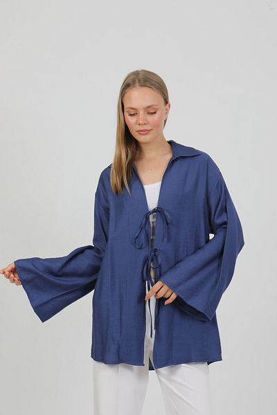 PASTELASTORE Natural Viscose Fabric Pocket Lace-Up Women's Kimono 1167 – Light, Flowing, Fluid, Summer Model