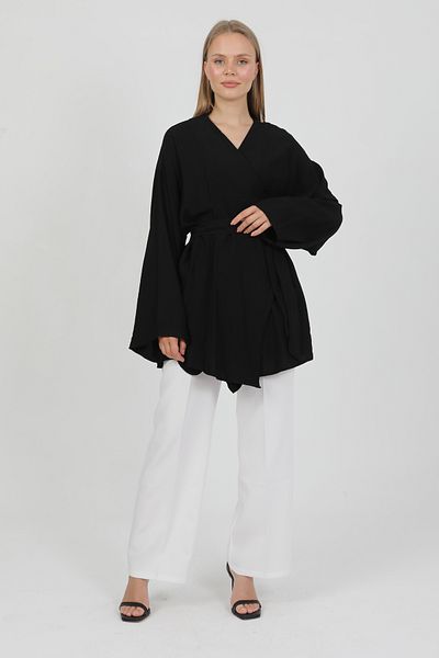 PASTELASTORE Natural Viscose Fabric Women's Kimono with Pockets and Belt 1168 – Collarless, Lightweight, Flowy, Summer Model