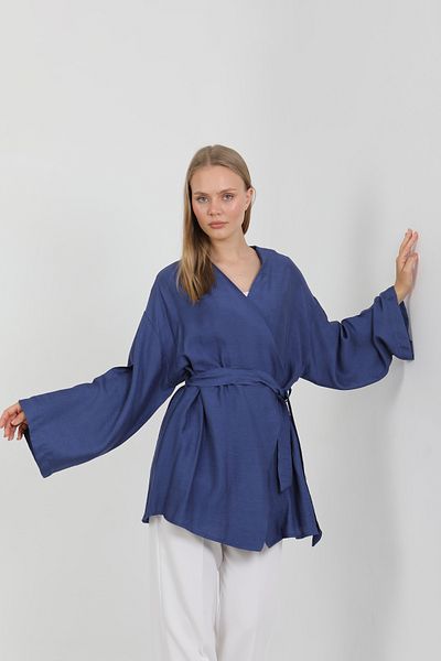 PASTELASTORE Natural Viscose Fabric Women's Kimono with Pockets and Belt 1168 – Collarless, Lightweight, Flowy, Summer Model