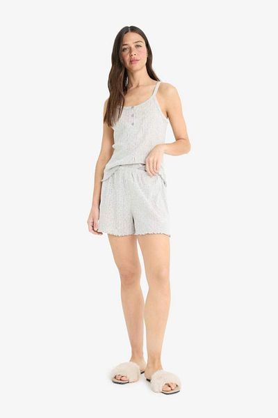 DeFacto New Season Pajama Set Suspender Pajama Top Flexible Waisted Shorts Pajama Bottom-Fall in