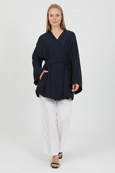 PASTELASTORE Natural Viscose Fabric Women's Kimono with Pockets and Belt 1168 – Collarless, Lightweight, Flowy, Summer Model
