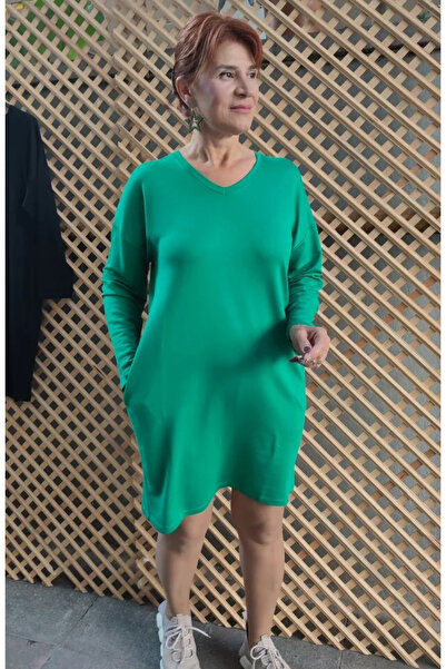 DenizEge Πράσινο υφαντό φόρεμα από βισκόζη