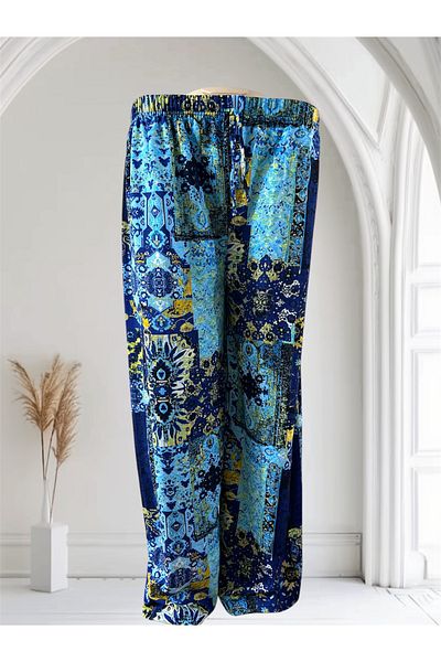 MODA Women's Patterned Flowing Viscose Palazzo Trousers
