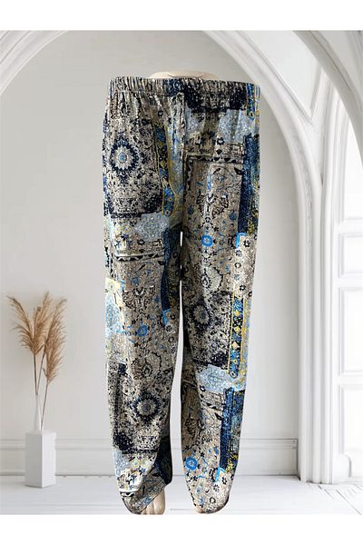 MODA Women's Patterned Flowing Viscose Palazzo Trousers
