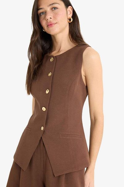 DeFacto New Season Fitted Crew Neck Linen Blended Blazer Vest