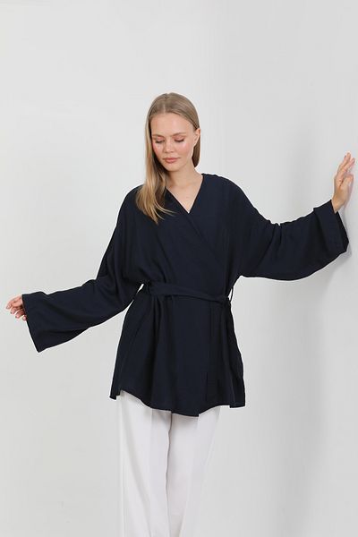 PASTELASTORE Natural Viscose Fabric Women's Kimono with Pockets and Belt 1168 – Collarless, Lightweight, Flowy, Summer Model