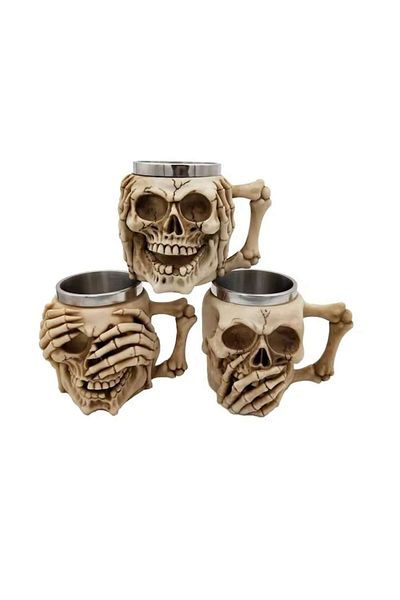 Globalport Retail Set 3 Halbe de bere Skeleton 400 ml, inox+rasina, Bej