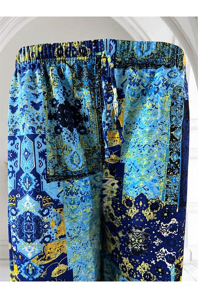 MODA Women's Patterned Flowing Viscose Palazzo Trousers