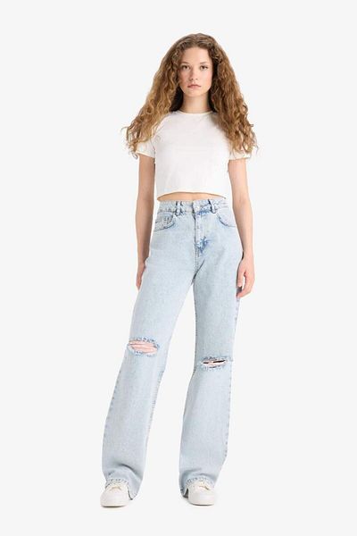 DeFacto Nou sezon, drept, rupt, cu talie înaltă, pantaloni lungi de spălat din denim