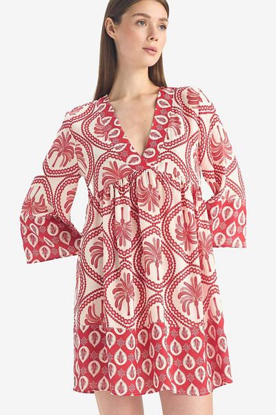 DeFacto New Season V-Neck Patterned Beach Dress-Fall in Love