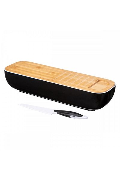 5 five simply smart Black Baguette bread box, 40 x 12 x 8.5 cm