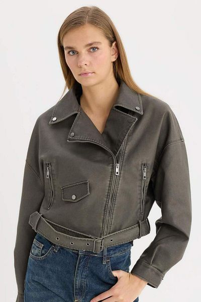 DeFacto Water Repellent Double Breasted Collar Zippered Pocket Belted Antique Seasonal Faux Leather Jacket Coat C1135Ax25Sp