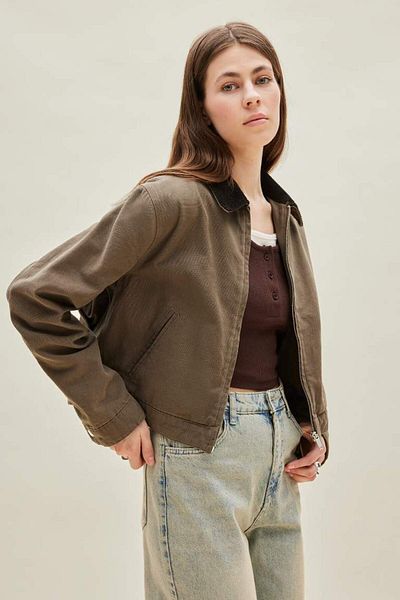 DeFacto New Season Regular Fit Contrast Collar Zippered Basic Plain Pocket Seasonal Cotton Jacket