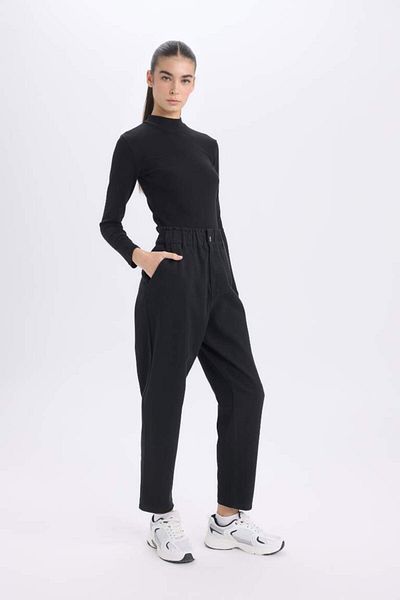 DeFacto New Season Paperbag Gabardine Fabric Trousers Standard Leg Gabardine Trousers with Pockets