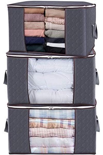 NEXIFY Large Capacity 3 Pack 90L Clothes Storage Bag Organizer with Reinforced Handle Thick Fab