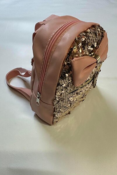 Hobigram Salmon Bow Tie Gold Sequin Cream Girl's Backpack Children's Accessory Backpack Sequin Bag