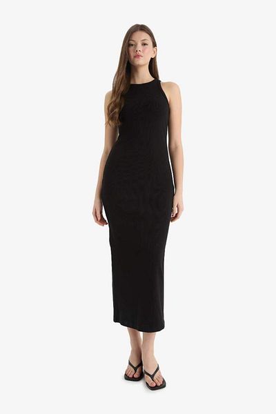 DeFacto New Season Bodycon Bodycon Halter Neck Ribbed Camisole Sleeveless Maxi Black Dress