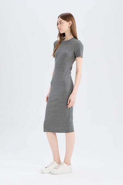 DeFacto New Season Bodycon Body Hugging Crew Neck Basic Plain Ribbed Camisole Short Sleeve Midi
