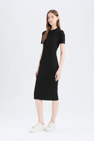 DeFacto New Season Bodycon Body Hugging Crew Neck Basic Plain Ribbed Camisole Short Sleeve Midi
