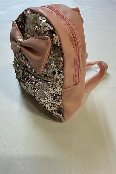 Hobigram Salmon Bow Tie Gold Sequin Cream Girl's Backpack Children's Accessory Backpack Sequin Bag