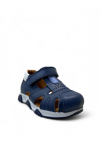 Tuğba Ortopedi 189 Orthopedic 100% Genuine Leather Baby Boy Navy Blue Corset Sandals