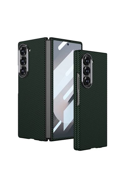 Teknodur غطاء كربوني متوافق مع Galaxy Z Fold 6 مع تصميم ألياف الكربون لسطح خلفي مزود بحماية للكاميرا TKDR