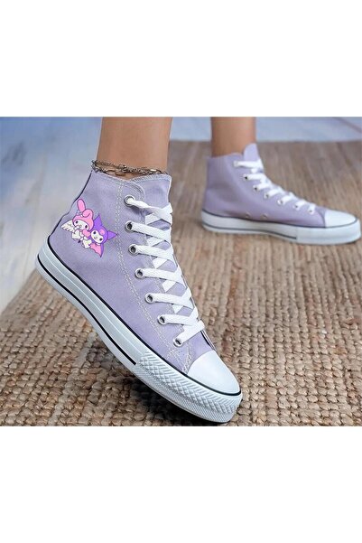 Ymn ayakkabı Kuromi and My Melody Printed, Lilac High Top Sneakers, Kids Sneaker