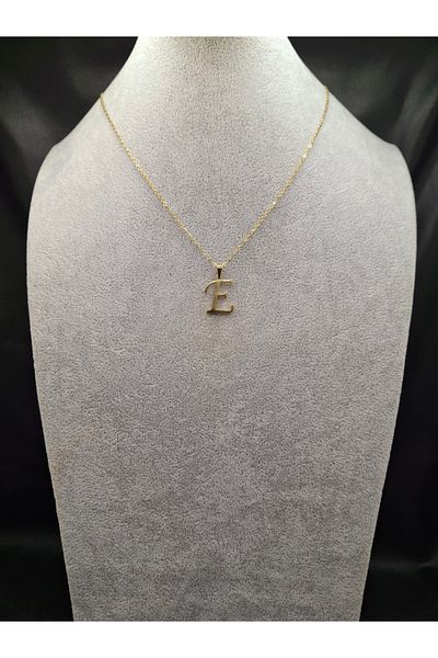 Han Ticarethane Gold Color Steel Letter E Necklace and Earring Set