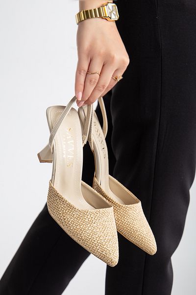 Brielfy Rev-2 Women's Flat Elastic 9cm Heeled Orthopedic Sole Heeled Summer Shoes Straw Stiletto