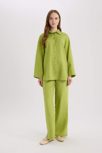 DeFacto New Season Relax Fit Linen Blended Long Sleeve Shirt Tunic