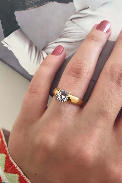 By Zeyna Aksesuar Women's 316 L Steel Zircon Single Stone Number Ring