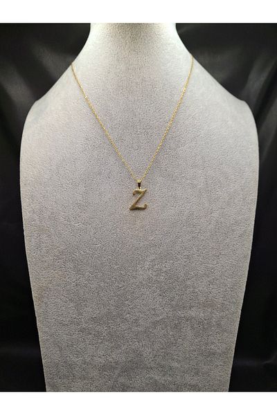 Han Ticarethane Gold Color Steel Letter Z Necklace and Earring Set