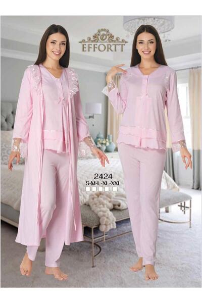 EM&FA TEKSTİL طقم بيجامة للحوامل مع ثوب صباحي