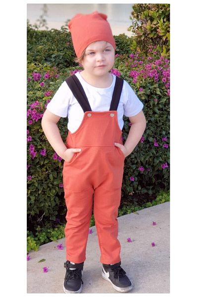 Zevıl Boy's Bottom Top Set, Overalls, Trousers, T-Shirt and Beret 3-Piece Set New Season Combination