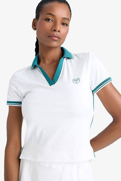 DeFacto New Season Defactofit Standard Fit Polo Neck Slogan Printed Sportsman Short Sleeve White