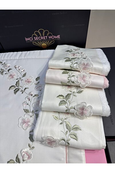 incisecrethome SECCADE ÜÇ BOYUTLU NAKIŞ İŞLEMELİ 1 ADET SECCADE 1 ADET BAMBU HAVLU