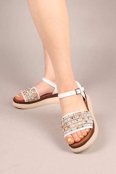 Birikon Woven Thick Sole Sandals White