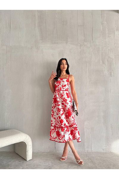 QBZ Floral Pattern Middle Dress with Embroidery Details