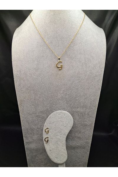 Han Ticarethane Gold Color Steel Letter g Necklace and Earring Set
