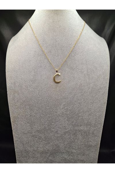 Han Ticarethane Gold Color Steel Letter C Necklace and Earring Set