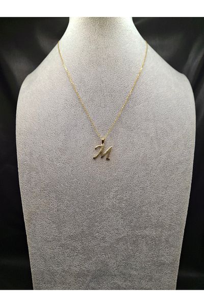 Han Ticarethane Gold Color Steel Letter m Necklace and Earring Set