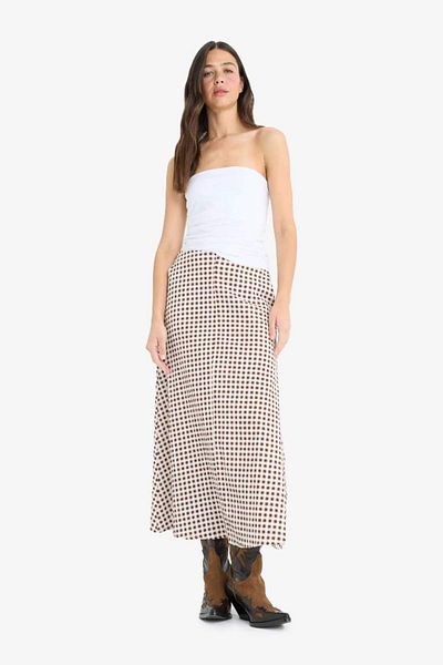 DeFacto New Season A-Line Gingham Regular Waist Seersucker Textured Maxi Skirt