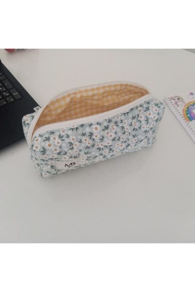 MB Geantă de creion cu model margarete verzi