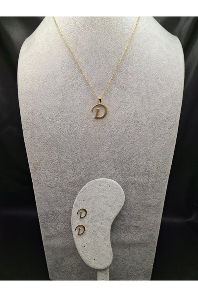 Han Ticarethane Altın Renk Çelik D Harfi Kolye ve Küpe Set