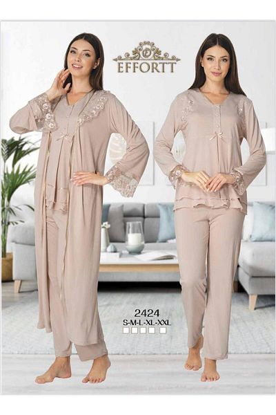 EM&FA TEKSTİL Pregnant Maternity Pajama Set with Robe