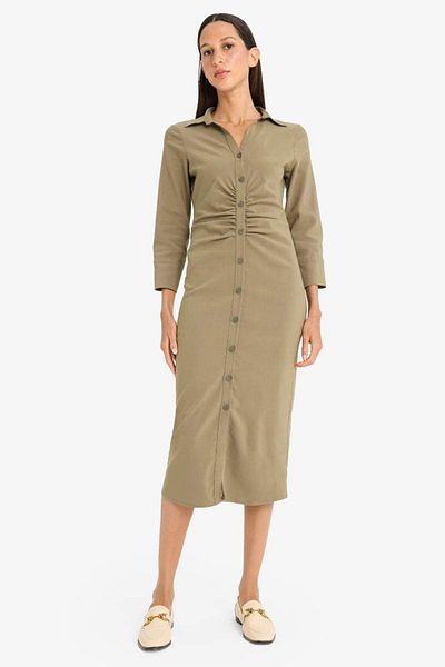 DeFacto New Season Shirt Collar Basic Plain Button Closure Waist Gathered Bengalin Half Sleeve