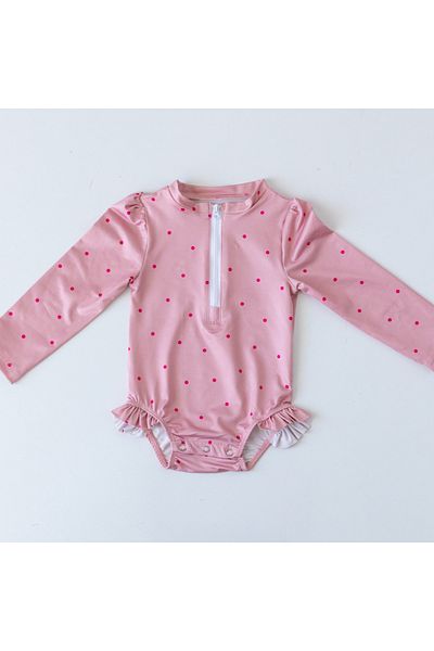 Mama Yoyo Baby&Kids Front Zipper - Snap Bottom Swimsuit Mini Polka Dot